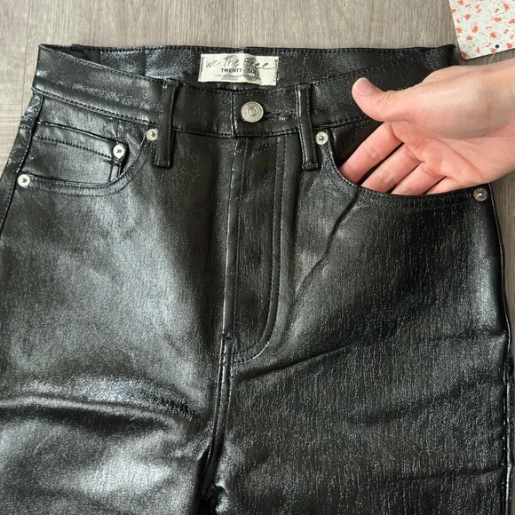 NWT Free People We The Free Phoenix Coated Jeans Black Shiny Patent Size 26 - Picture 6 of 12